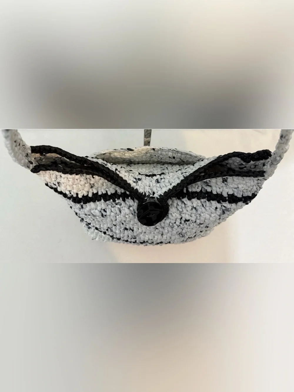 Crochet Hobo Bag Black White Stripe Boho Knit Shoulder Purse